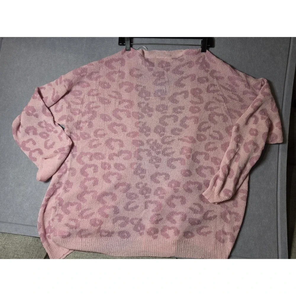 Hayden Los Angeles Pink Leopard Cardigan Sweater SZ 2-3X Pockets Breast Cancer